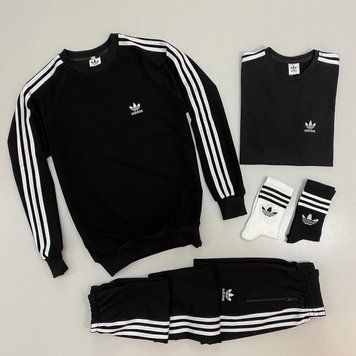 Чоловічий набір Adidas: світшот-штани-футболка + носки 2 пари В ПОДАРУНОК! Adidas чорний фото