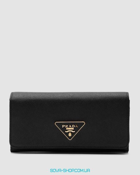 Кошелёк Prada Logo Leather Bi Fold Long Wallet Black Premium фото