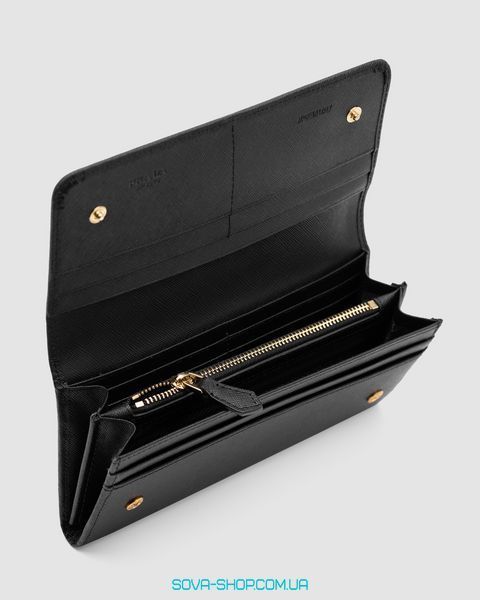 Кошелёк Prada Logo Leather Bi Fold Long Wallet Black Premium фото