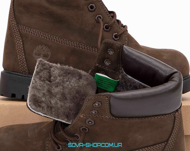 Мужские зимние ботинки (шерстяной мех) Timberland CLASSIC PREMIUM NUBUCK WATERPROOF Brown фото