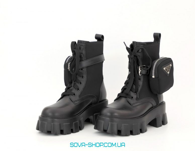 Зимние женские ботинки (натуральная кожа) PRADA Milano Monolith Black Premium фото