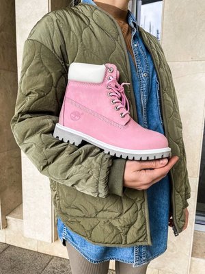 Зимові жіночі ботинки розпродаж (БЕЗ хутра, ТЕРМО) Timberland CLASSIC PREMIUM NUBUCK WATERPROOF PINK/GREY фото