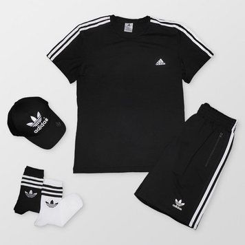 Чоловічий набір 5в1 Adidas: футболка-шорти-кепка-носки 2 пари Adidas чорний фото