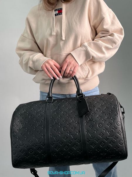 Унісекс сумка Louis Vuitton Keepall Bandouliere 50 Monogram Shadow Black in Embossed Leather Premium фото