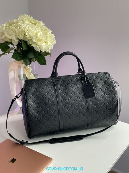 Унисекс сумка Louis Vuitton Keepall Bandouliere 50 Monogram Shadow Black in Embossed Leather Premium фото