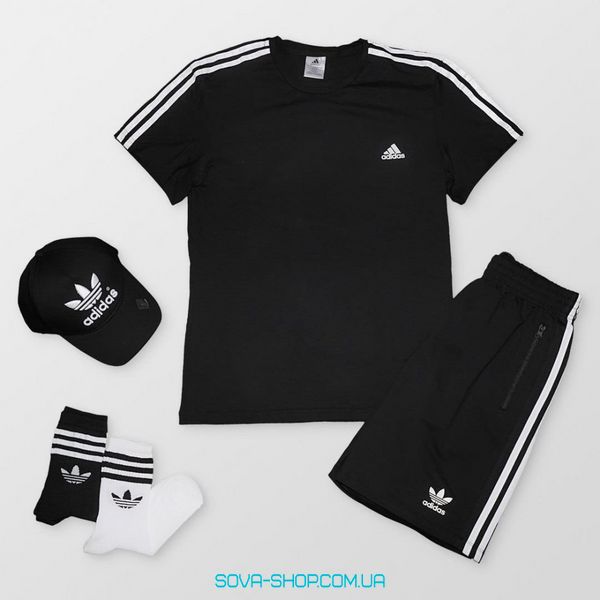 Чоловічий набір 5в1 Adidas: футболка-шорти-кепка-носки 2 пари Adidas чорний фото