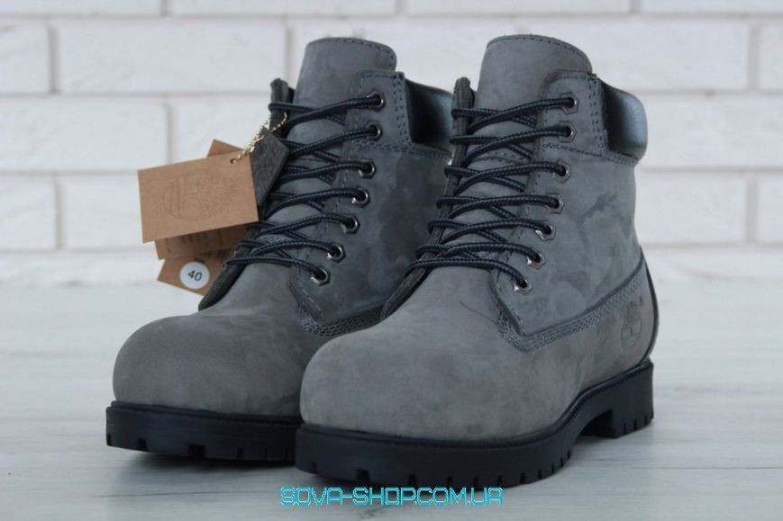 Зимові чоловічі та жіночі ботинки (Натуральне хутро) Timberland CLASSIC PREMIUM NUBUCK WATERPROOF GREY/BLACK фото
