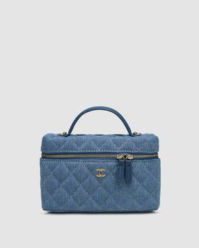 Женская сумка Chanel CC Top Handle Long Vanity Denim/Gold Premium фото