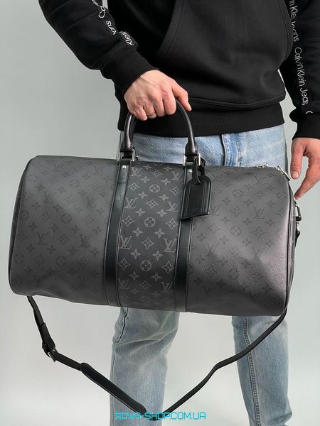 Унісекс сумка Louis Vuitton Keepall Bandouliere Reverse Monogram Eclipse Canvas 50 Black Premium фото