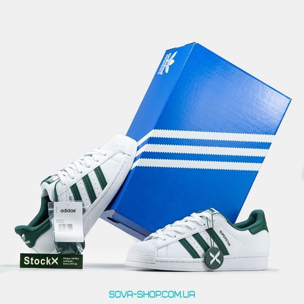 Жіночі та чоловічі кросівки Adidas Superstar CLOUD WHITE/COLLEGIATE GREEN фото