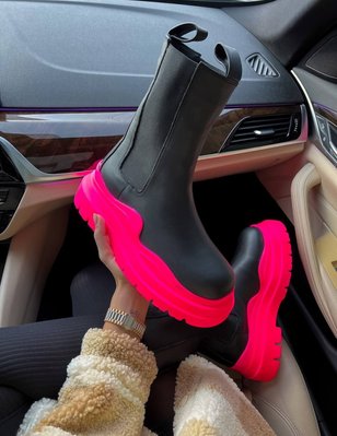 Зимние женские ботинки с мехом Bottega Veneta Black Crimson 8301 фото