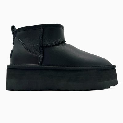 Жіночі зимові ботинки UGG Classic Ultra Mini Platform XL Black Leather PREMIUM фото