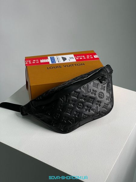 Чоловіча бананка Louis Vuitton Bumbag Black Embossing Leather Premium фото