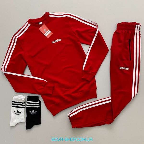 Чоловічий костюм світшот-штани (2 пари носків у подарунок) Adidas червоний фото