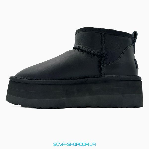 Жіночі зимові ботинки UGG Classic Ultra Mini Platform XL Black Leather PREMIUM фото