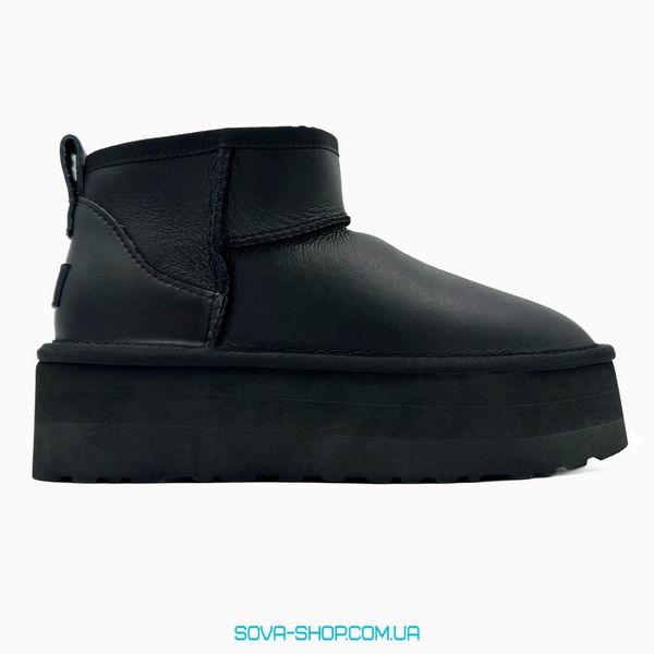 Жіночі зимові ботинки UGG Classic Ultra Mini Platform XL Black Leather PREMIUM фото