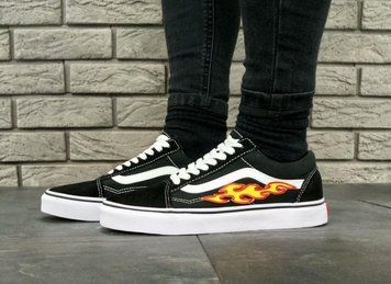 Мужские кеды Old Skool Black/White Flame Fire V a n s фото