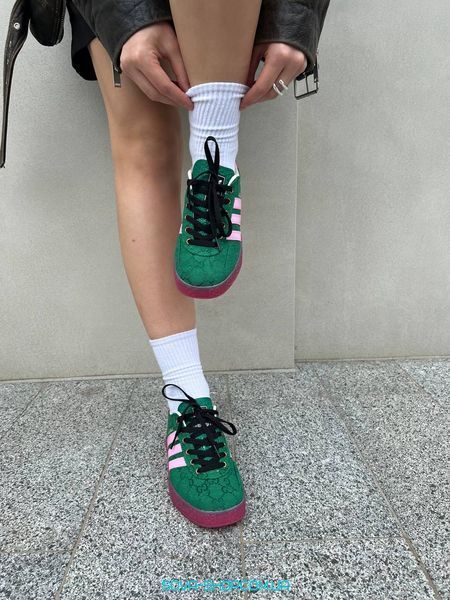 Жіночі кросівки Adidas Gucci x Gazelle Green Pink фото