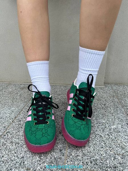 Жіночі кросівки Adidas Gucci x Gazelle Green Pink фото
