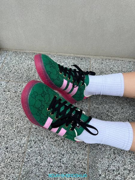 Жіночі кросівки Adidas Gucci x Gazelle Green Pink фото