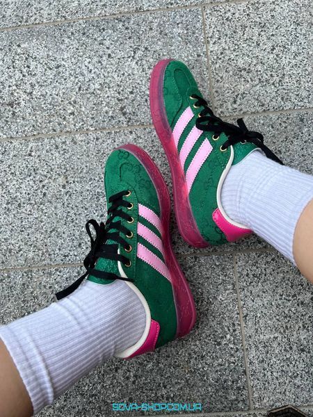 Жіночі кросівки Adidas Gucci x Gazelle Green Pink фото