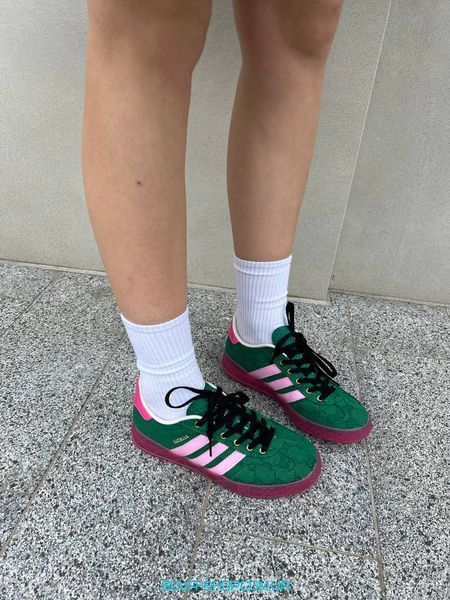 Жіночі кросівки Adidas Gucci x Gazelle Green Pink фото