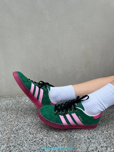 Жіночі кросівки Adidas Gucci x Gazelle Green Pink фото