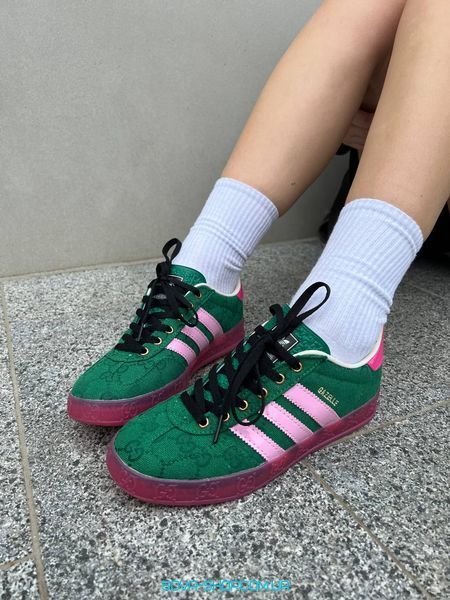 Жіночі кросівки Adidas Gucci x Gazelle Green Pink фото