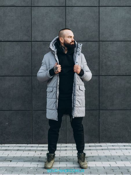 Мужская тёлая зимняя куртка серая ASOS parka long 2020 фото