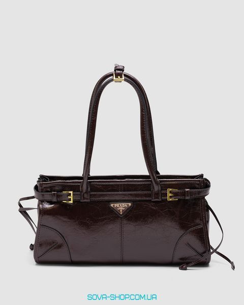 Жіноча сумка Prada Medium Leather Handbag Dark Brown Premium фото