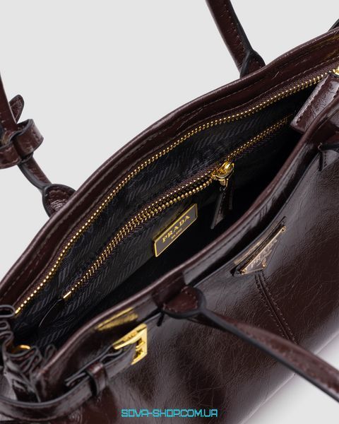 Жіноча сумка Prada Medium Leather Handbag Dark Brown Premium фото