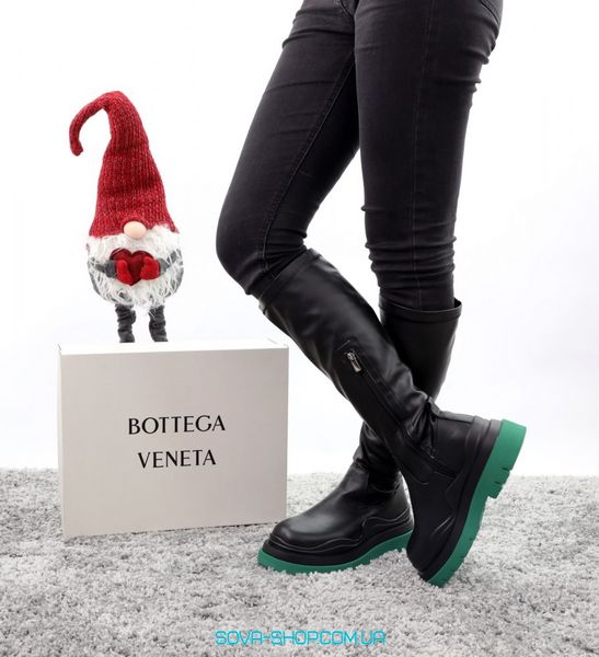 Зимові жіночі черевики з хутром Bottega Veneta High Black Green 13049 фото