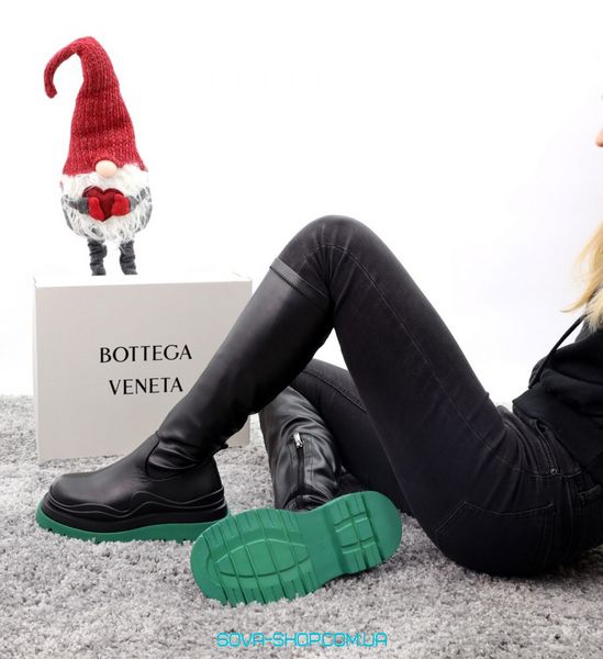 Зимові жіночі черевики з хутром Bottega Veneta High Black Green 13049 фото