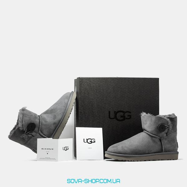 Жіночі зимові ботинки UGG Classic Mini Bailey Button Grey Premium фото