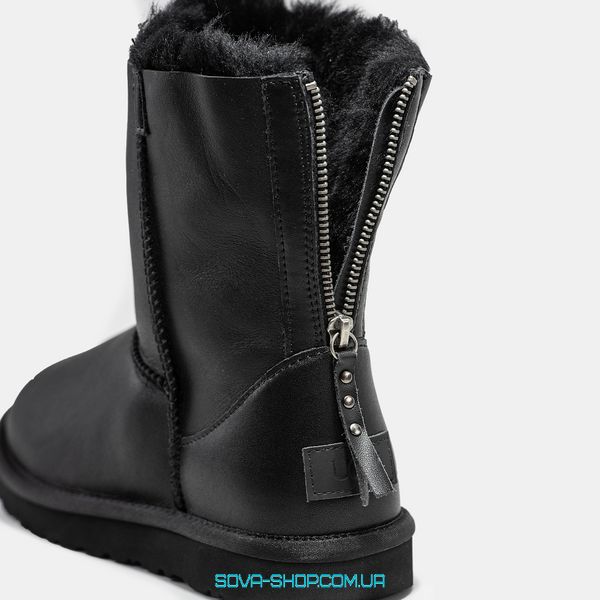 Жіночі зимові ботинки UGG Classic Zip Black Leather Premium фото