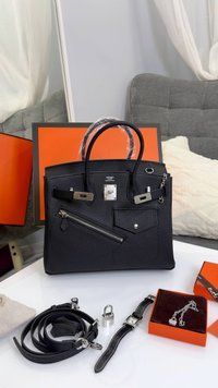 Жіноча сумка Hermes Birkin 30 ROCK Black Silver Hardware Premium фото