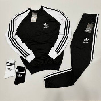 Мужской костюм Adidas: свитшот-штаны (2 пары носков в подарок) Adidas черно-белый фото