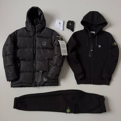 ❄️Чоловічий та жіночий набір Stone Island: 5 в 1 ☃ Куртка-зіп худі-штани-2 пари шкарпеток фото