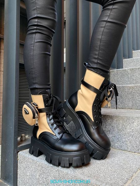 Жіночі ботинки (Натуральна шкіра) Prada Boots Zip Pocket Black/Nude PREMIUM фото