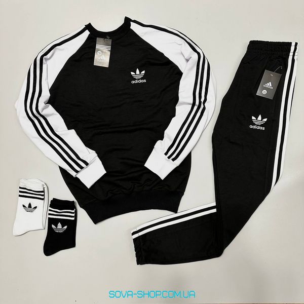 Чоловічий костюм Adidas: світшот-штани (2 пари носків у подарунок) Adidas чорно-білий фото