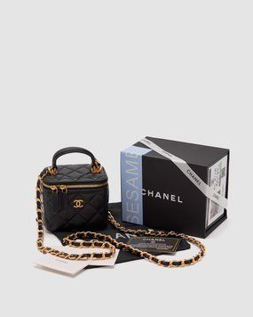 Жіноча сумка Chanel Classic Black Lambskin Pearl Crush Mini Vanity Case Premium фото
