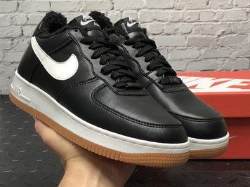 Зимові чоловічі кросівки Black White Gum шкіра "З ХУТРОМ" 2 Nike Air Force 1 фото