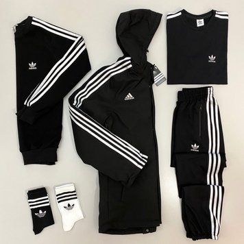Чоловічий набір 6 в 1 Adidas: куртка-світшот-штани-футболка + носки 2 пари В ПОДАРУНОК! Adidas чорний фото