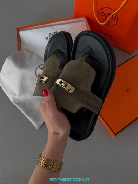 Жіночі шльопанці Hermes Empire Sandal Army Green Premium фото