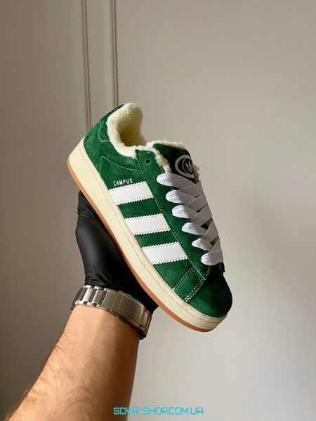 Женские зимние кроссовки Adidas Campus Black &lsquo;Green&rsquo; 00s с мехом фото