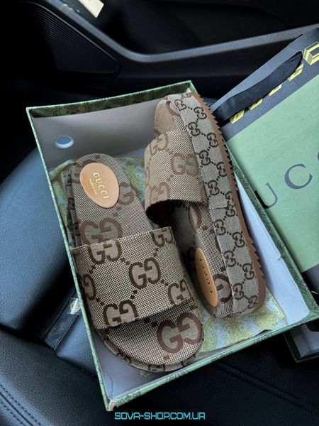 Женские шлепанцы Gucci Printed Platform Slippers Premium фото