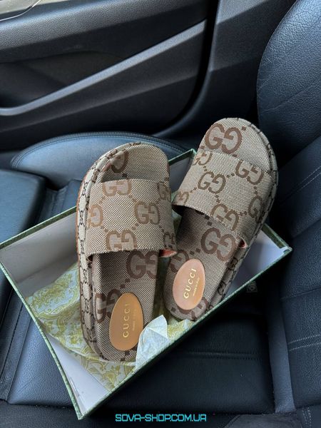 Женские шлепанцы Gucci Printed Platform Slippers Premium фото