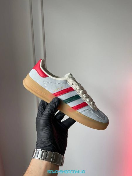 Женские и мужские кроссовки Adidas Gazelle Indoor Blue Dawn College Burgundy Green IG4994 фото