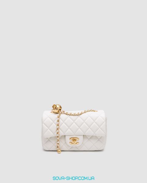 Жіноча сумка Chanel Classic 1.55 Small Single Flap in White/Gold Premium фото