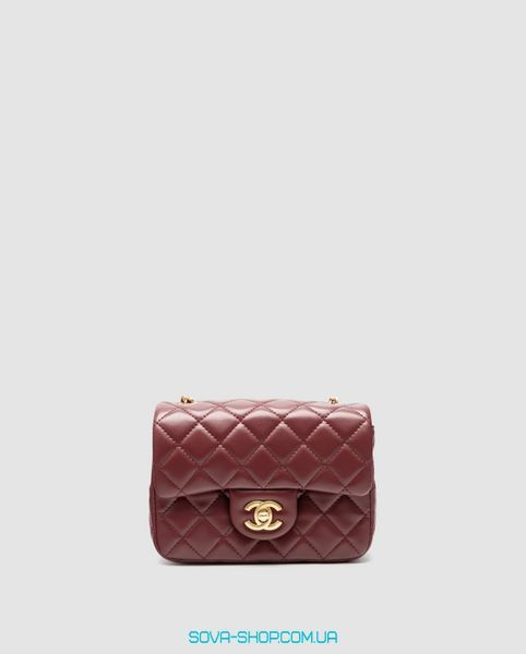 Жіноча сумка Chanel Mini Classic Single Flap in Burgundy/Gold Premium фото